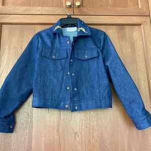 SOLD! Handmade Vintage Blue Denim Jacket with Embroidered Collar and Back